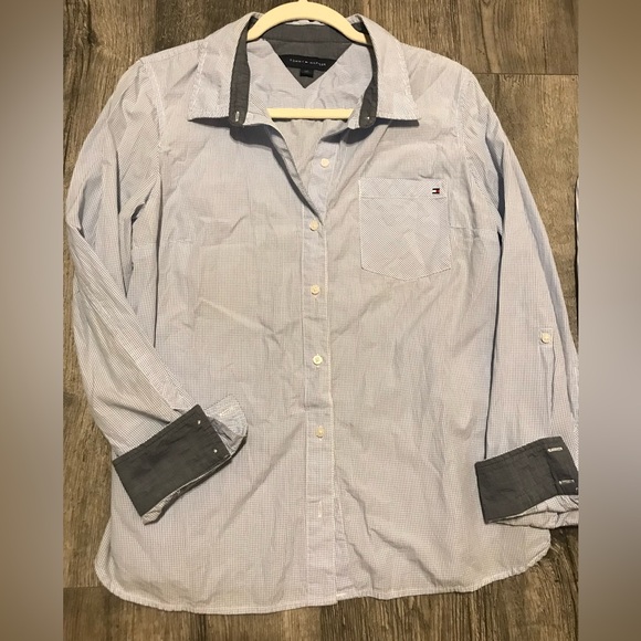 Tommy Hilfiger checked print Button-Down Shirt W/convertible sleeve (Size L) - Picture 5 of 10